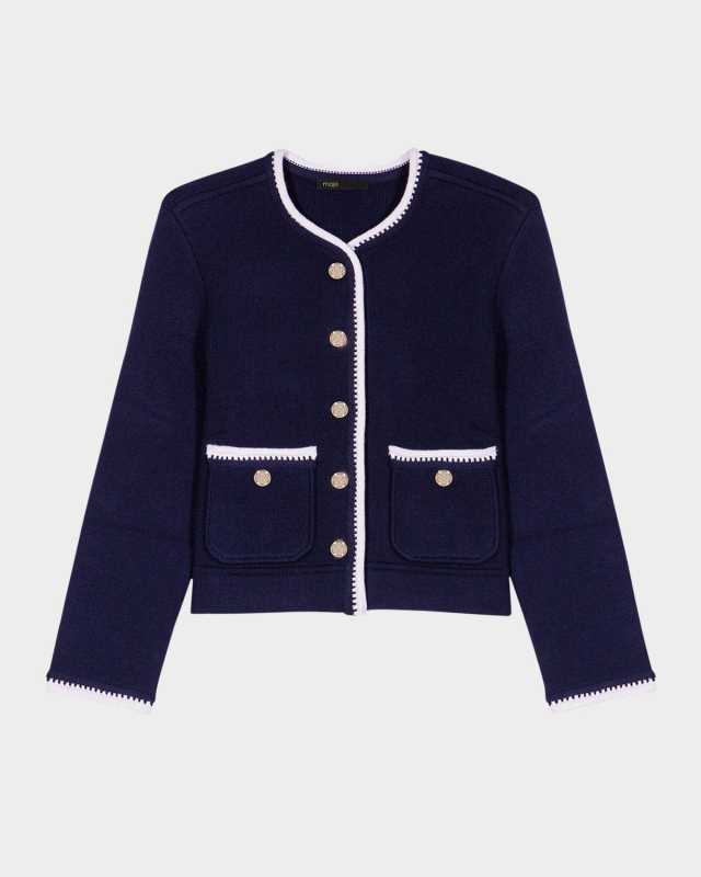Mopeline Cropped Contrast-Trim Cardigan